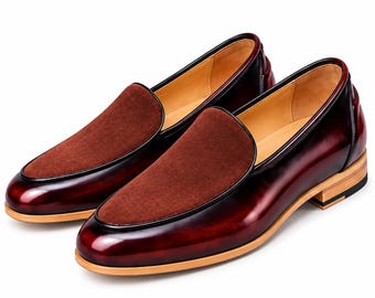 Men's Burgundy Leather Loafers, Handmade Slip On Dress Shoes, Elegant Formal Penny Loafers, Luxury Wedding & Business Shoes