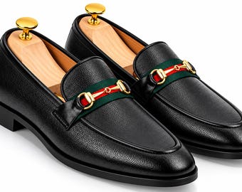 Men's Black Leather Loafers, Horsebit Slip On Dress Shoes, Crocodile Pattern Formal Footwear, Elegant Wedding & Business Shoes