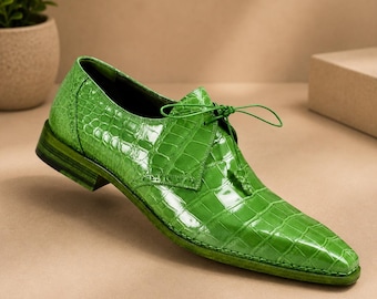 Genuine Handmade Men's Leather Shoes, Two Tone Lace-Up Formal Dress Casual Shoe