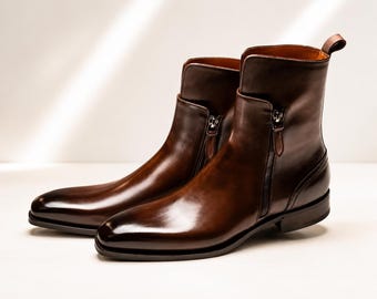 Men's Handmade Genuine Leather Ankle Boots Zipper Dress Boot Casual Formal Shoes