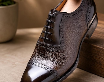 Handmade Men's Dark Brown Leather Oxford Lace-Up Formal Dress Handmade Shoes