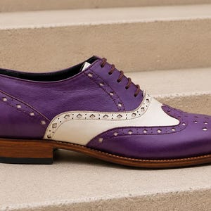 white and purple dress shoes Spectator Wingtip Oxford Shoe - Purple & White