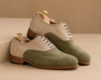 Handmade New Men's Two Tone Leather Oxford Formal Lace Up Casual Shoes For Men