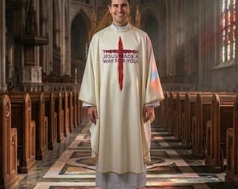 Ivoren predikant kazuifelgewaad met kruisprint liturgisch gewaad voor geestelijken wijding cadeau