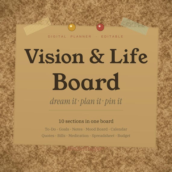 Vision & Life Board — Interactive Digital Planner | 10-in-1 Editable Board (No App, Works Offline)