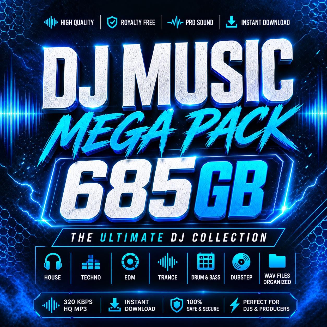 685GB DJ Music Mega Pack - MP3 Vault House, Techno, EDM, Afro House & Drum Bass