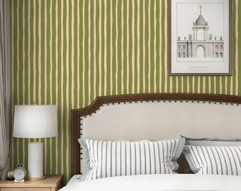 Papel pintado autoadhesivo a rayas verdes y rosas, mural para habitación infantil, decoración removible
