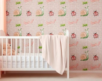 Papel pintado infantil con diseño de insectos en acuarela, mural de pared a cuadros para habitación infantil, PVC removible