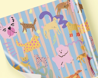 Papel pintado autoadhesivo con diseño de perro colorido, ideal para la habitación del bebé o de los niños (45 x 300 cm)