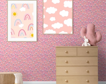 Papel pintado rosa floral autoadhesivo, removible para la decoración de la pared de la habitación infantil.