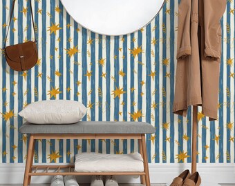 Papel pintado autoadhesivo de estrellas y rayas, ideal para la habitación del bebé o de los niños (mural de pared removible).