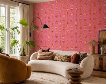 Papel pintado abstracto rosa autoadhesivo, mural de pared decorativo ecléctico (removible)