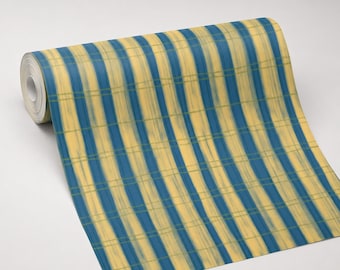 Papel pintado autoadhesivo a rayas azules y amarillas, ideal para la decoración de habitaciones infantiles y de bebés.