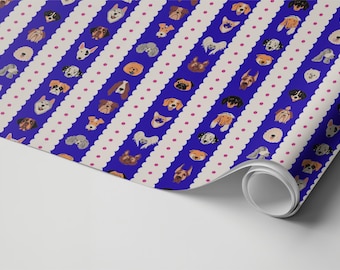 Papel pintado de perro a rayas azules, estampado de cachorros juguetones, removible para la decoración de la habitación infantil.