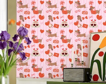 Papel pintado rosa con corazones de perro para San Valentín, autoadhesivo, para la decoración de habitaciones infantiles.