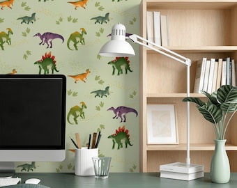 Papel pintado autoadhesivo de dinosaurios en acuarela, decoración para habitaciones infantiles, papel pintado removible