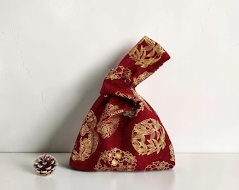 Bolso de mano de lona con nudo japonés de algodón, pequeño, con estampado de perro, bolso minimalista para mujer, estuche para teléfono y llaves, bolso de uso diario, regalo.