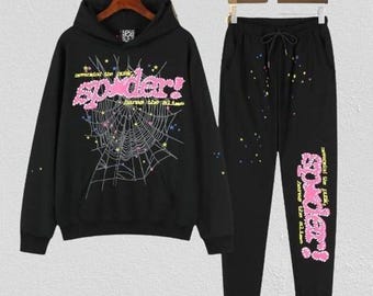 Sp5der Tracksuit Set Black Pink | Hoodie & Jogger Matching Set