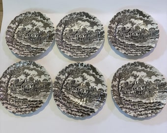 6 Vintage Staffordshire Myott ROYAL MAIL Brown Saucers Vintage 5.5"