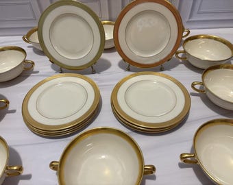20-delige Lowell by Lenox P-67 kom/plaat -- gouden rand - UITSTEKEND - snel verzonden!
