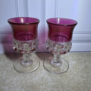 Vintage Tiffin Kings Crown Ruby Flash Thumbprint Glasses - 2pc - Shot Glass Like