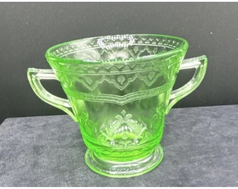 Vintage Federal Glass Patrician (Spoke) Green Depression Glass Sugar Bowl Glows!