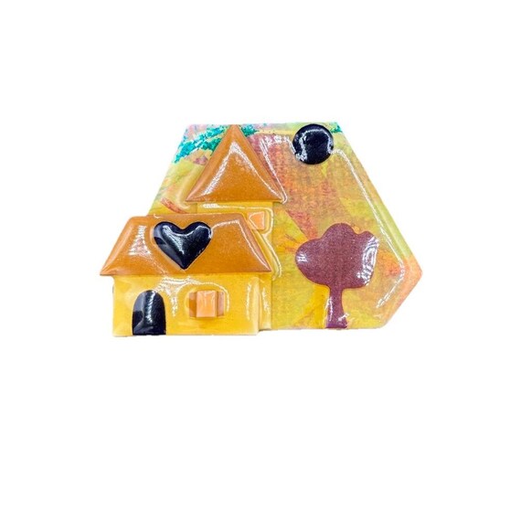 Signed Lucinda House Pins Cottage Brooch Handmade Folk Art Home Pin