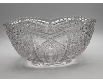 Antieke Pacifica AKA helder geperste glazen kom, EAPG-patroonglas, toegeschreven aan US Glass Co. c. Bessenschaal uit 1913