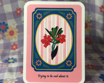 Pink Floral Vinyl Sticker: Trying to be about it (Waterproof)