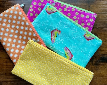 Color Pop Zipper Pouch | Handmade Cotton Pencil Case | Colorful Makeup Bag | Small Travel Organizer | Cosmetic Bag | Everyday Storage Pouch