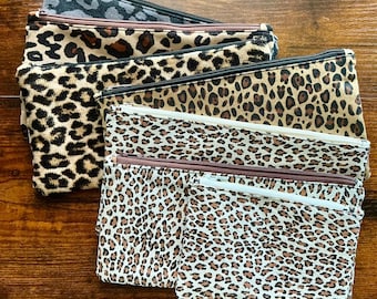 Cheetah Print Zipper Pouch | Upcycled Pattern | Handmade Cosmetic Bag | Pencil Pouch