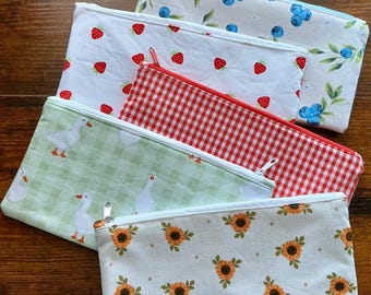 Farmers Market Collection | Handmade Zipper Pouch | Cottagecore Floral, Bookish Pencil Case, Cosmetic Bag