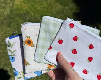 Farmers Market Collection | Small Handmade Zipper Pouch | Cottagecore Floral, Cosmetic Bag, Lined Bag