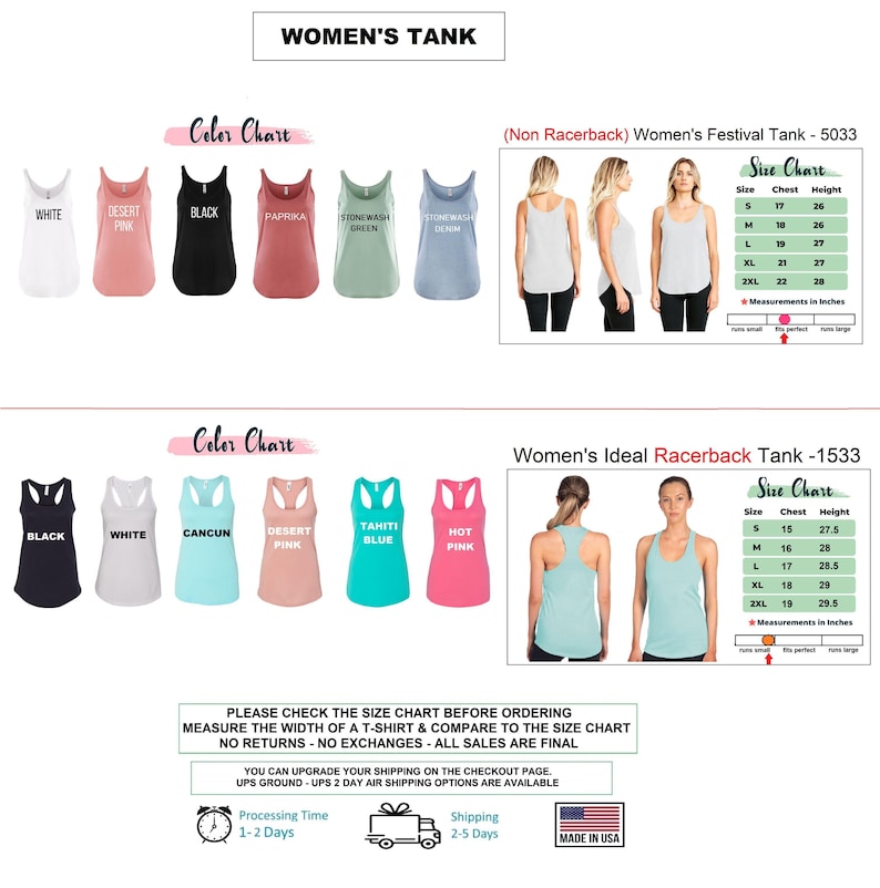 a women's tank top is shown with measurements