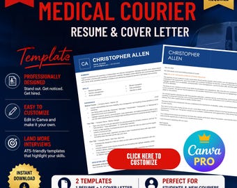 Plantilla de currículum editable para mensajero médico