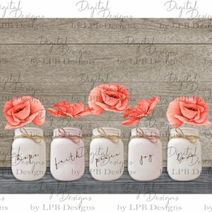 DIGITAL FILE Mason Jar With Poppies  Digital Design for Sublimation