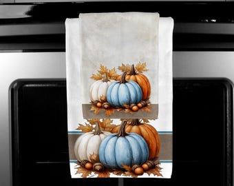 Fall Pumpkin Towel Set: White, Blue, Orange Pumpkins (Digital Design)