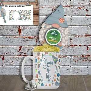 DIGITAL FILE Knitting Girl Gnome Coffee pod Holder and  15oz Mug   Digital Design for Sublimation