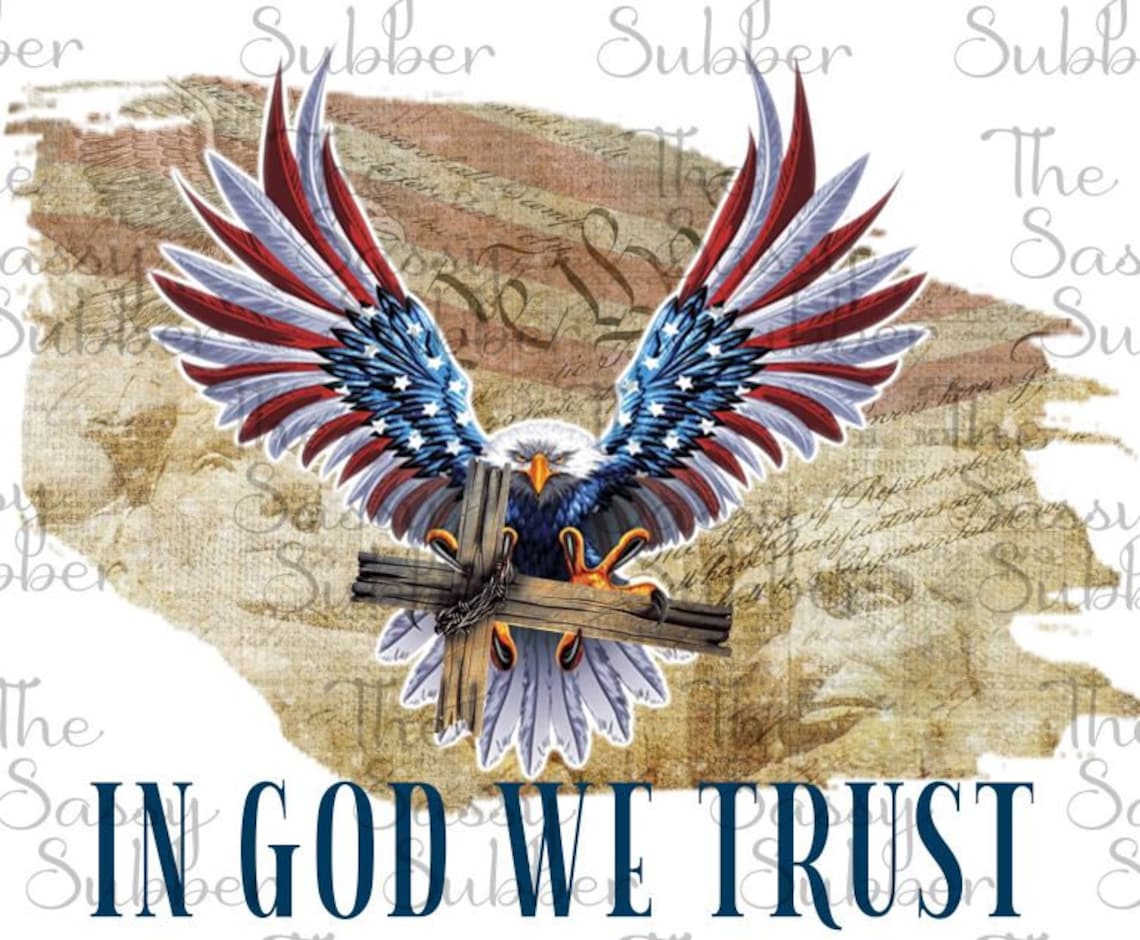 In God We Trust Eagle Cross and Flag Digital Design for | Etsy