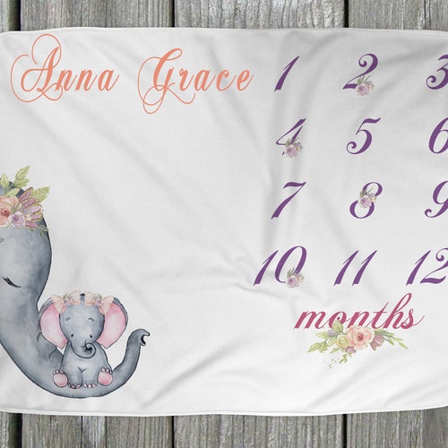 Elephant Baby Milestone Blanket Digital Design for Etsy