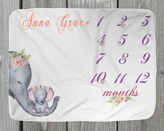 Personalized Elephant Baby Milestone Blanket - 'Love You To The Moon' First Year Photo Blanket (Pink, 38x28) - View #8