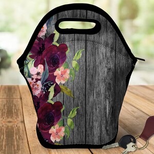 ARCHIVO DIGITAL Maroon Floral and Grey Barn Wood Lunch Tote Diseño digital para sublimación