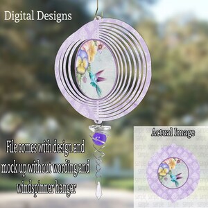 DIGITAL FILE Hummingbird Vintage Purple Solid Center Wind Spinner includes 6&quot; and 10&quot; Digital Design for Sublimation