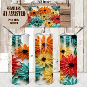DIGITAL FILE AI Assisted Paper Quilling Daisies  20 oz Skinny Tumbler  Digital Design for Sublimation