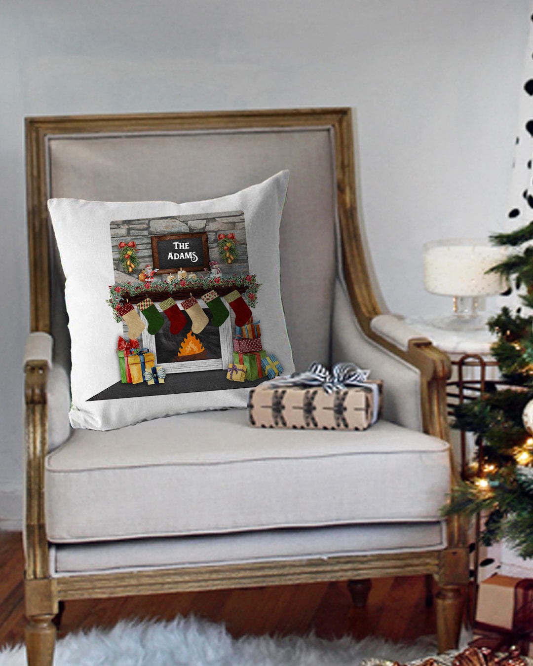 DIGITAL FILE Fireplace Pillow Design With Stocking Ons Digital Design