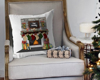 DIGITAL FILE Fireplace Pillow Design with stocking ons   Digital Design for Sublimation