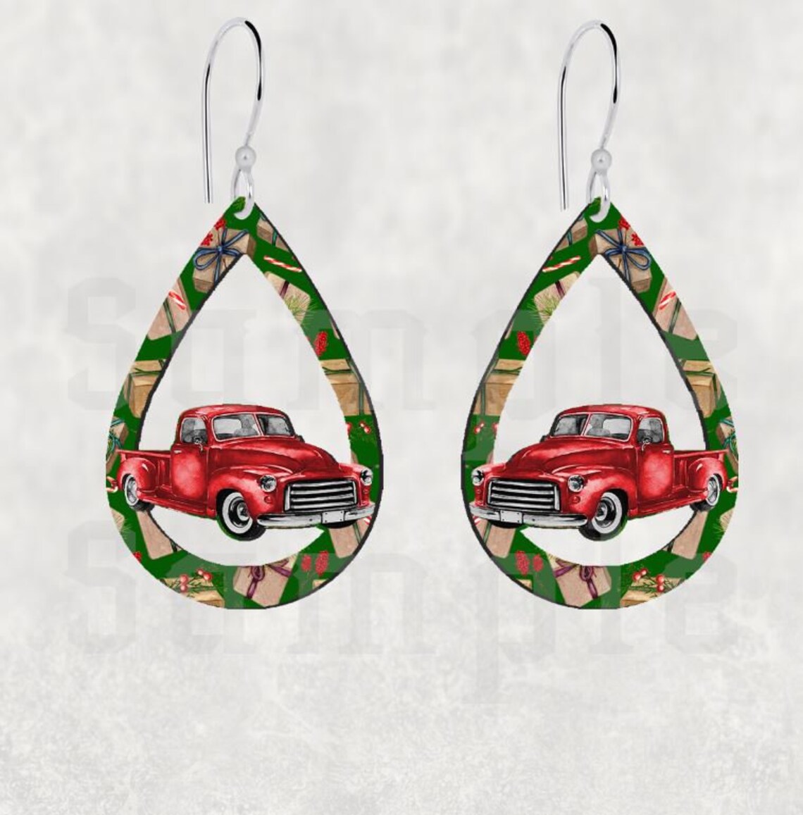Red Truck With Presents Truck Cut Out Earrings Digital Design Etsy