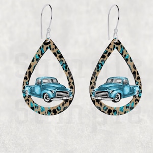 DIGITAL FILE Teal Truck with Cheetah Print Truck Cut out Earrings Digital Design for Sublimation