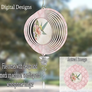 DIGITAL FILE Hummingbird Vintage Pink  Solid Center Wind Spinner includes 6&quot; and 10&quot; Digital Design for Sublimation