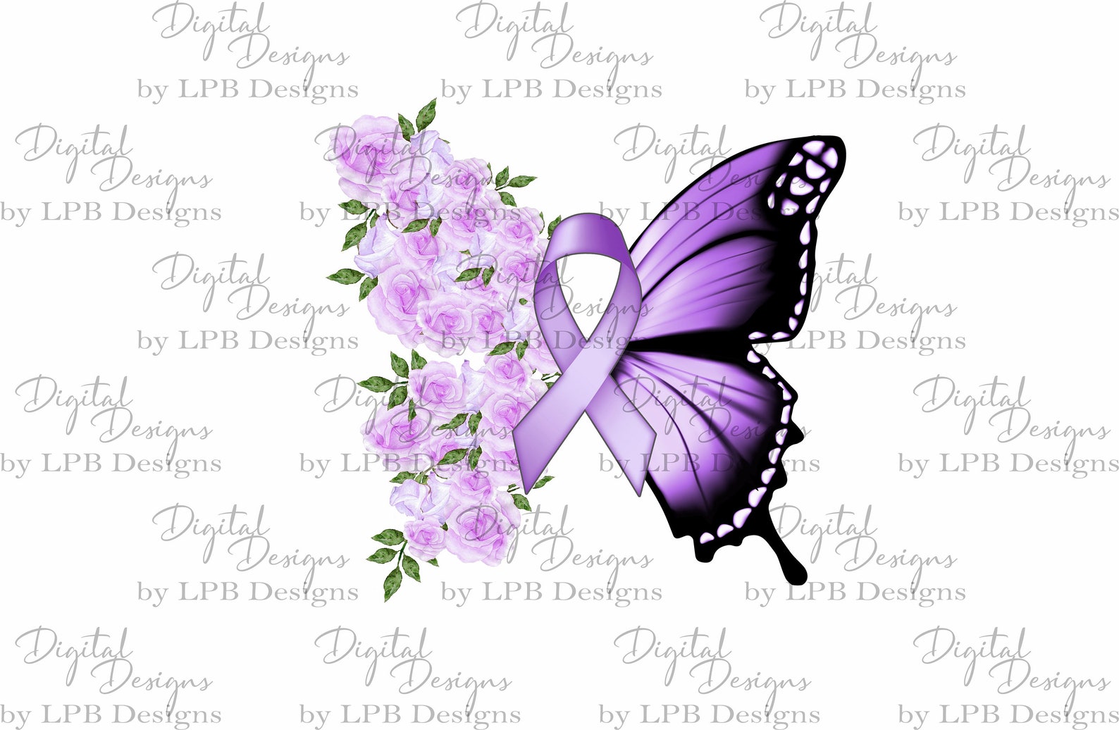 Purple Ribbon Butterfly Digital Design for Sublimation Etsy